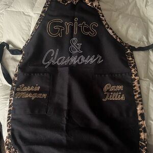 Grits & Glamour Apron with Leopard Trim with 2 signed posters w black bag